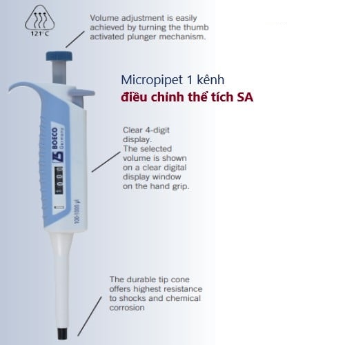 Micropipet đơn kênh điều chỉnh thể tích 1000 - 10000 µI BOE CO Đức